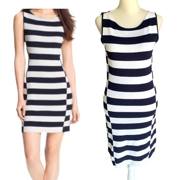 Theory Lasina Striped Navy Blue and White Sheath Dress Size Small - Picture 1 of 8